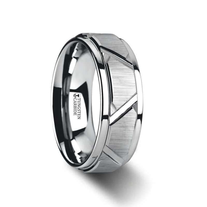 Thorsten VESTIGE Tungsten Ring with Triangle Angle Grooves and Raised Center - 8mm