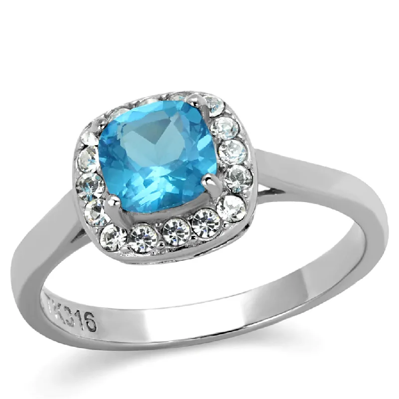 CJE2181 Light Aqua Cushion Cut Stainless Steel Ring