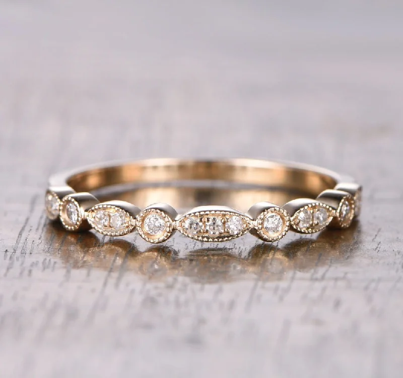 Art Deco Pave Set Diamond Half Eternity Wedding Band