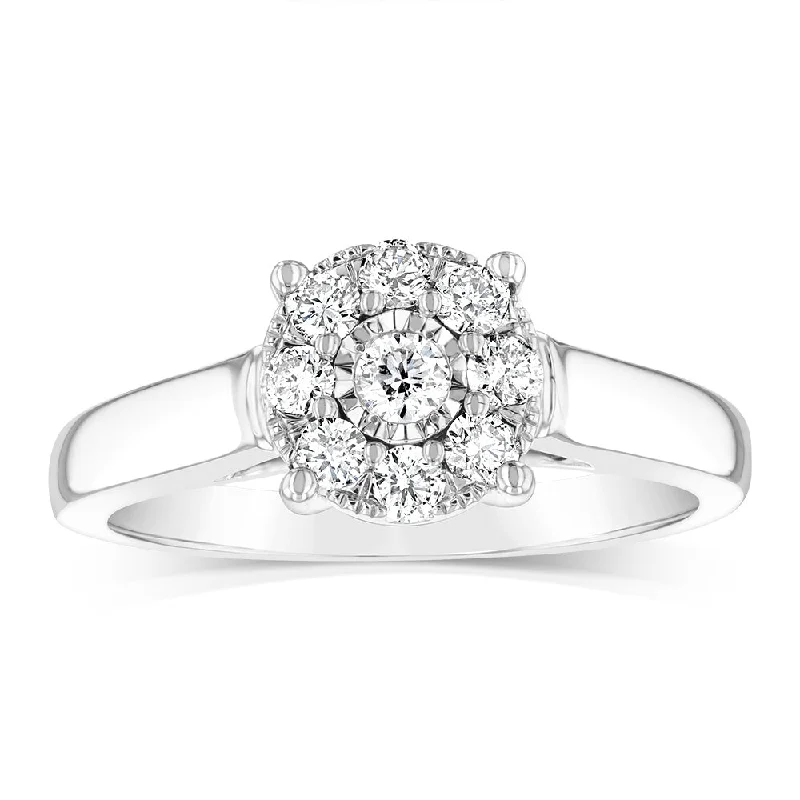 10ct White Gold 1/3 Carat Diamond Halo Solitaire Ring