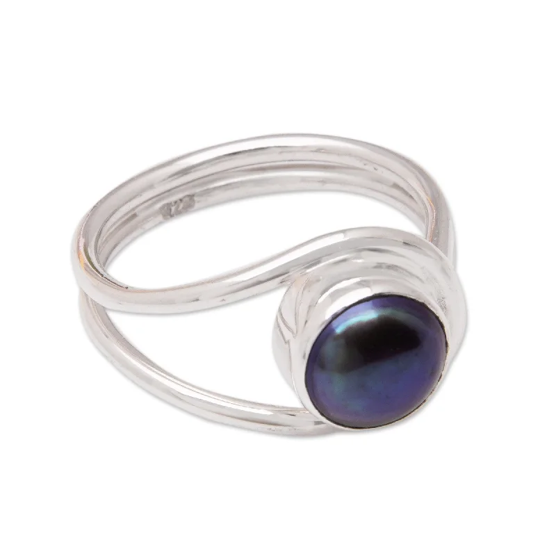 Novica Handmade Mysterious Waves Cultured Pearl Cocktail Ring