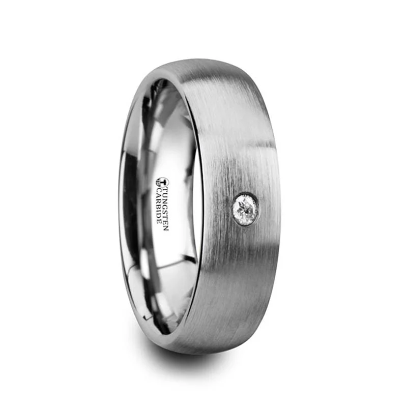 PEGASUS Brushed and Domed Tungsten Carbide Wedding Ring with White Diamond