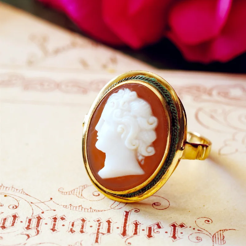 Vintage Hand Carved Romanesque Portrait Cameo Ring