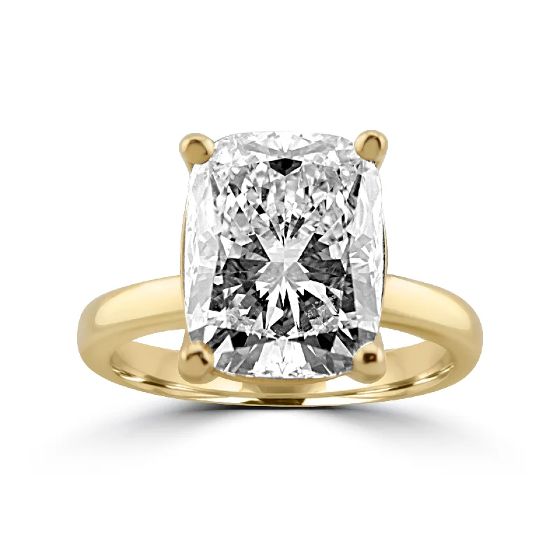 14k Yellow Gold 4.20ct Lab Grown Elongated Cushion Diamond Solitaire Engagement Ring