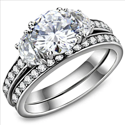 CJE3509 Wholesale Women's Stainless Steel AAA Grade CZ Clear Ring Set