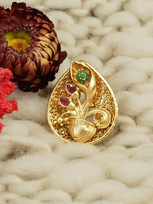 Antique Gold Plated Adjustable Size Designer Finger ring with Stones