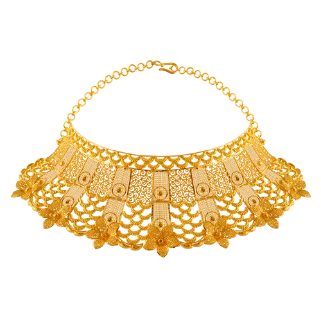 Regal 22k Gold Necklace With Intricate Jali Work And Flower Details