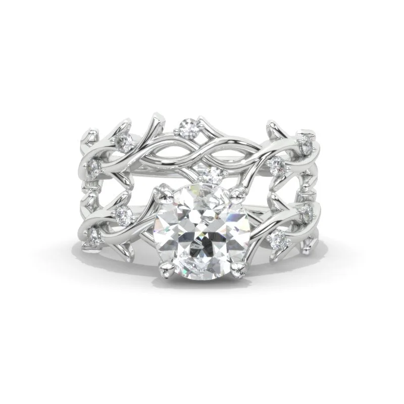 2 Carat Moissanite Twig Floral White Gold Engagement Ring Set