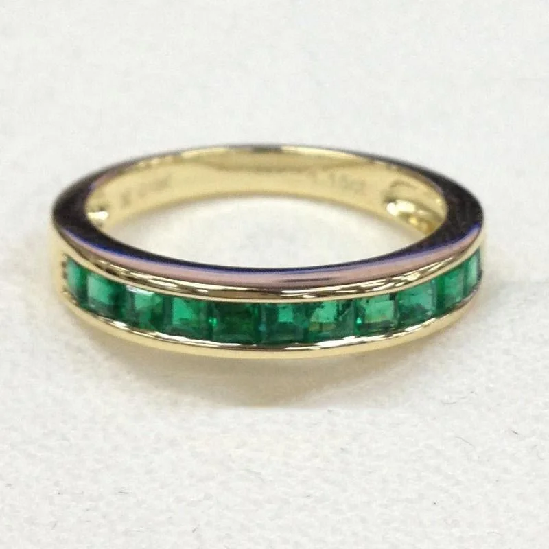 Channel-Set Princess Emerald Half Eternity May Birthstone Band