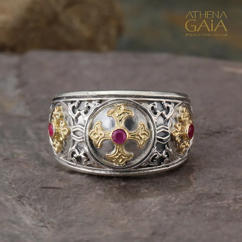 Triple Cross Eastern Ruby Band Ring