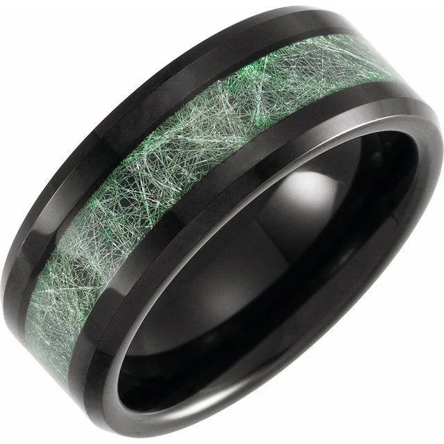 Tungsten 8 mm Beveled-Edge Band with Imitation Meteorite Inlay