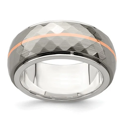 Edward Mirell Sterling Silver & Titanium Inlay w/ 14k Rose Gold Stripe Ring