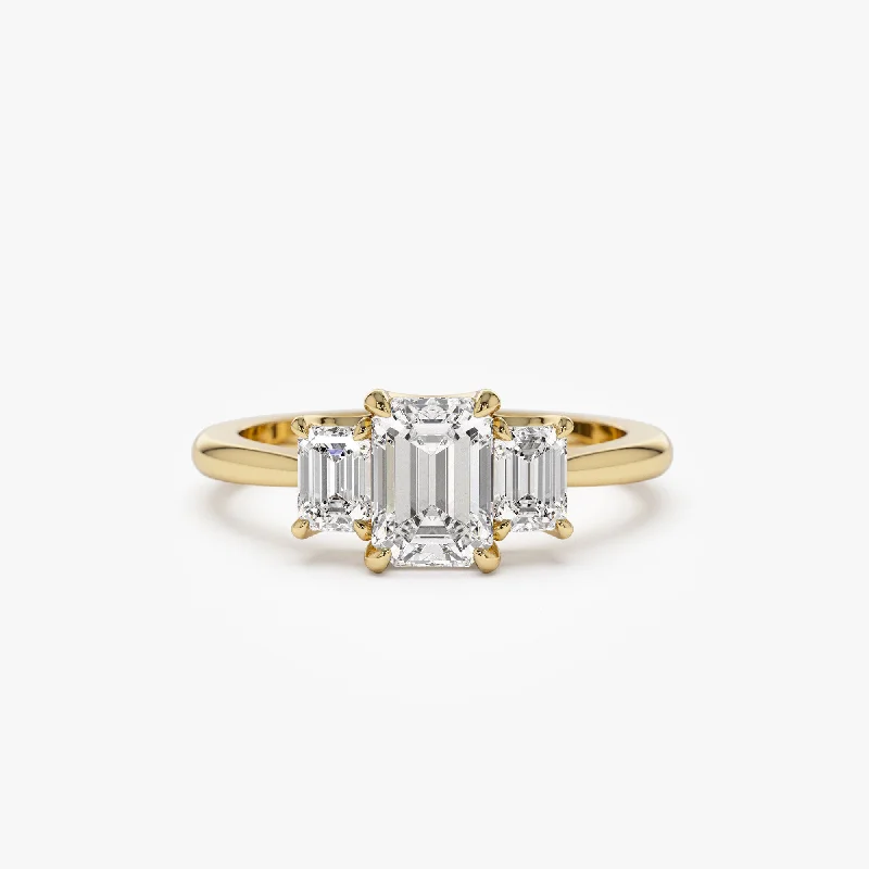 1.50 ctw 14k Emerald Cut Lab-Grown Diamond Three Stone Engagement Ring - Julie