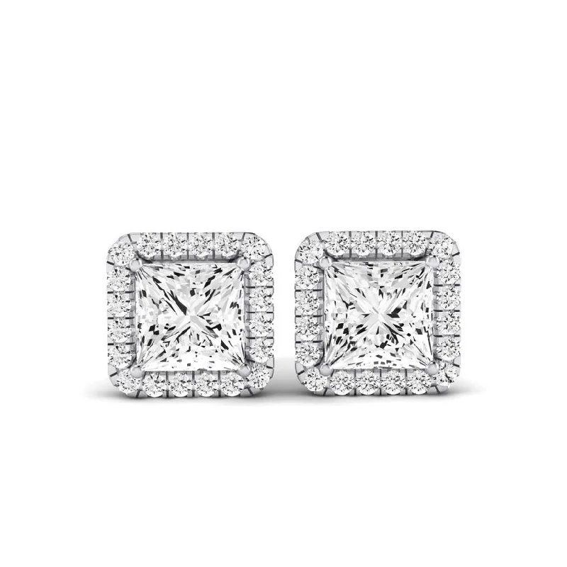 Meadow Princess Cut Lab Diamond Halo Stud Earrings