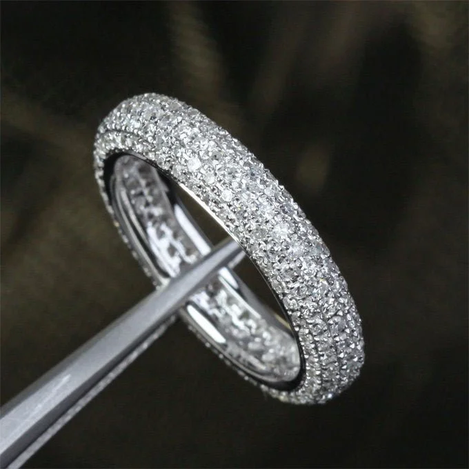 Multi-Row Pave-Set Diamond Full Eternity Wedding Band