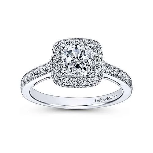 Classic Cushion Halo Diamond Ring .28 Cttw  14K White Gold