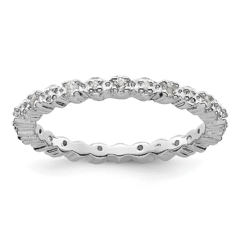 Curata 925 Sterling Silver Polished Prong set Stackable Expressions White Topaz and Diamond Ring