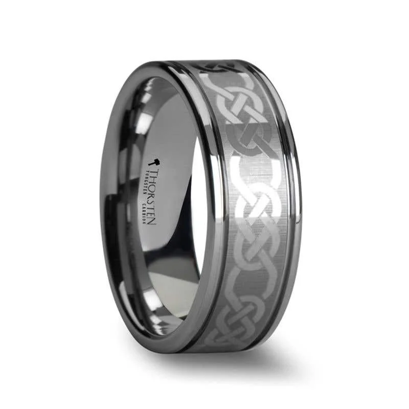 Thorsten PALATINE Laser Engraved Tungsten Ring with Celtic Pattern - 6mm 8mm or 10mm