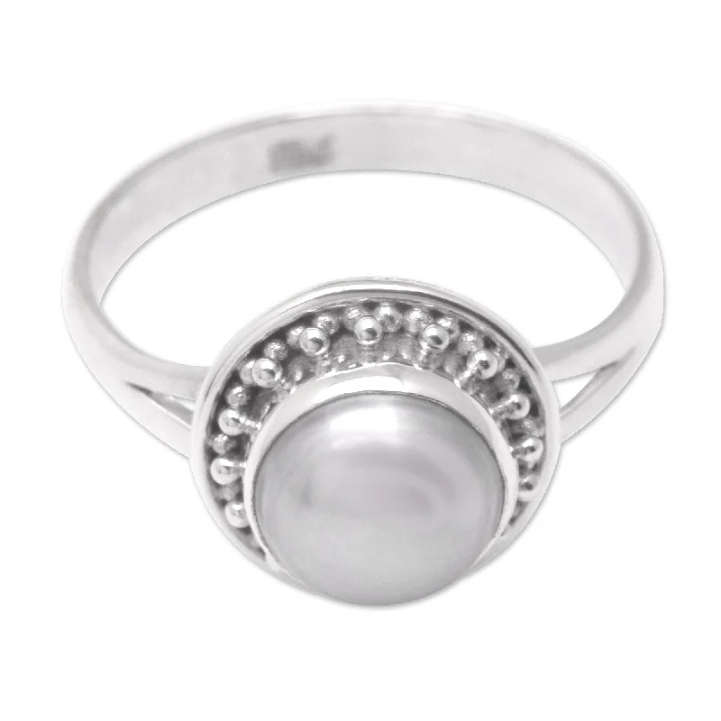 Novica Handmade Pearly Ocean Cultured Pearl Cocktail Ring