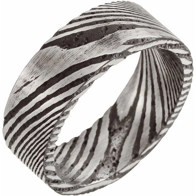 Damascus Steel 8 mm Patterned Flat Band