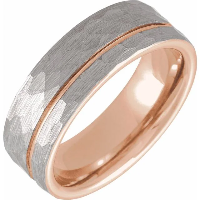 18K Rose Gold PVD Tungsten 8 mm Grooved Band