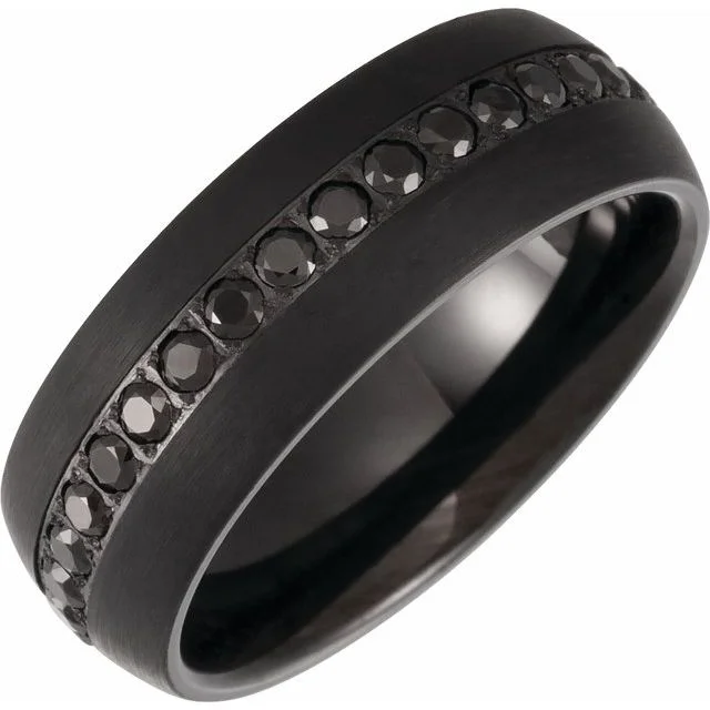 Tungsten Black PVD Imitation Black Zircon Dome Comfort-Fit Band