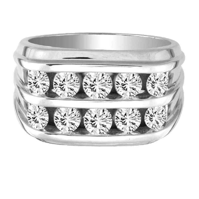 14K White Gold 2.00ctw Two Row Five Diamond Mens Ring