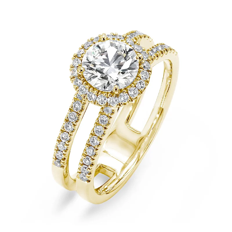 Halo Diamond Split Band Engagement Ring