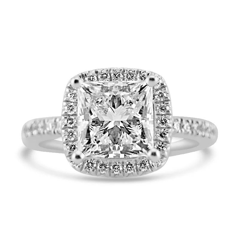 18k White Gold 3.00ct Lab Grown Princess Diamond Halo Engagement Ring