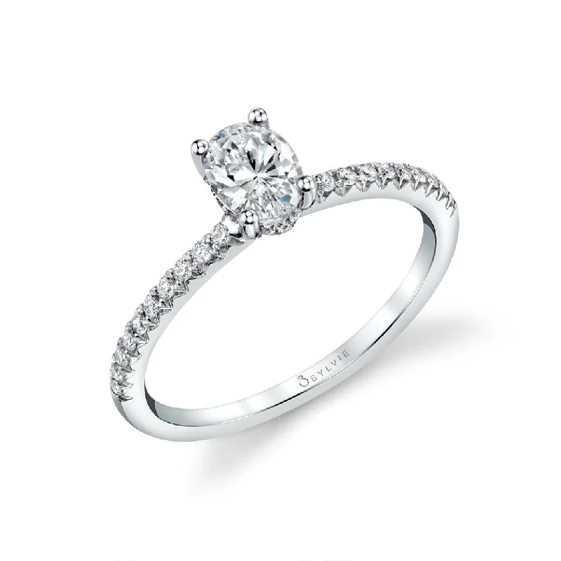 Sylvie Collection 14K White Gold Oval Engagement Ring Setting