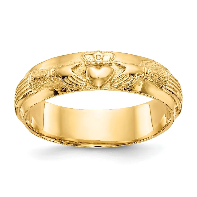 14k Yellow Gold Mens Claddagh Band Ring