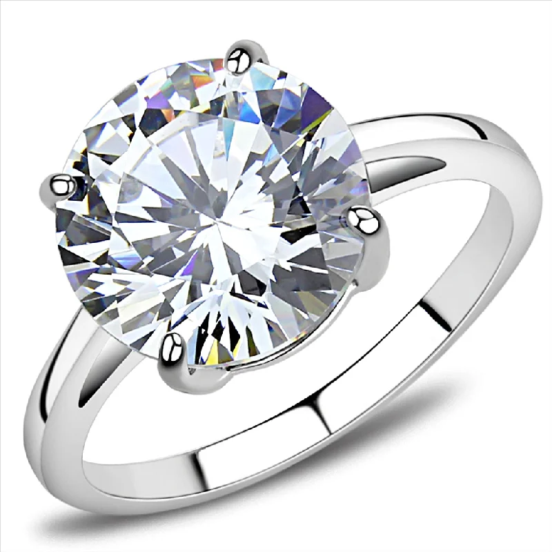 CJE3428 Wholesale Women's Stainless Steel Clear AAA Grade CZ Solitaire Ring