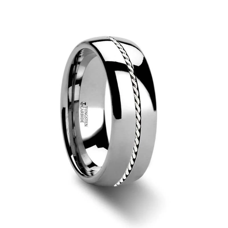 Thorsten PHYTHEON Braided Platinum Inlay Domed Tungsten Ring - 6mm or 8mm