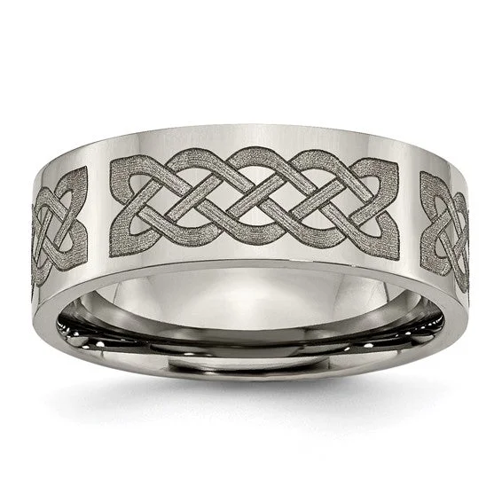 Titanium Flat 8mm Celtic Knot Laser Design Polished Band