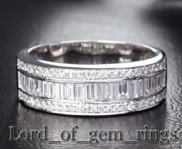 1.88ct Channel Set Triple Row Baguette Diamond Wedding Ring