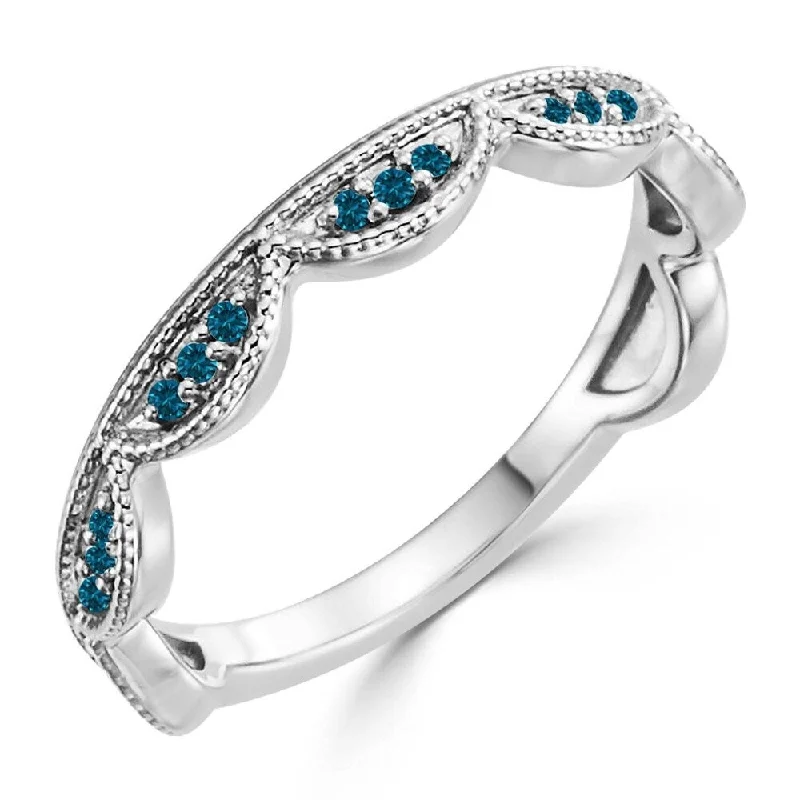 Auriya 10k Gold 1/8ctw Stackable Crown Blue Diamond Ring