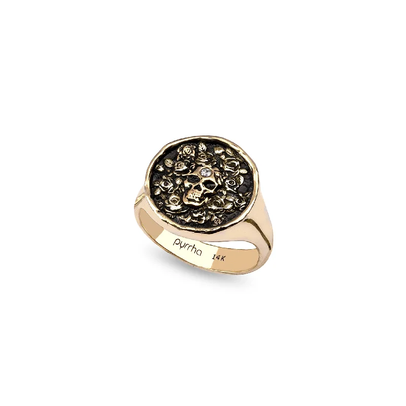 Live Every Moment 14K Gold Diamond Set Signet Ring