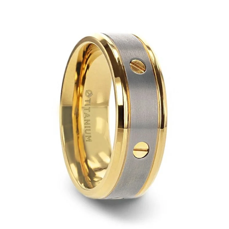 BOUNDLESS Gold-Plated Titanium Flat Brushed Center With Rotating Screw Design And Beveled Polished Edges