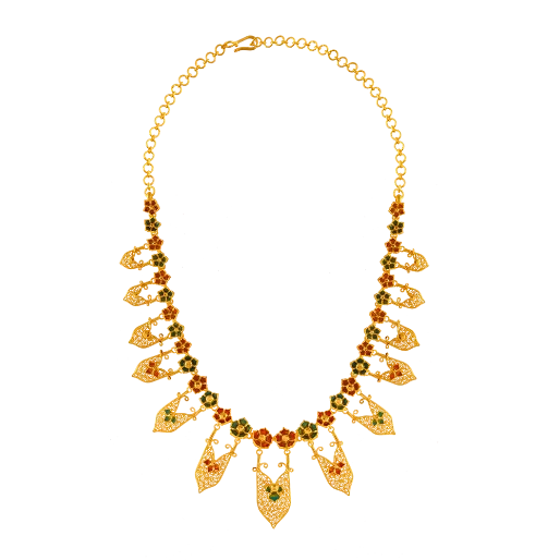 Uniquely Designed 22k Gold Necklace In Meenakari Style