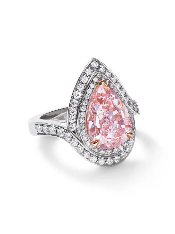 Vintage Pear Pink Diamond Platinum Ring