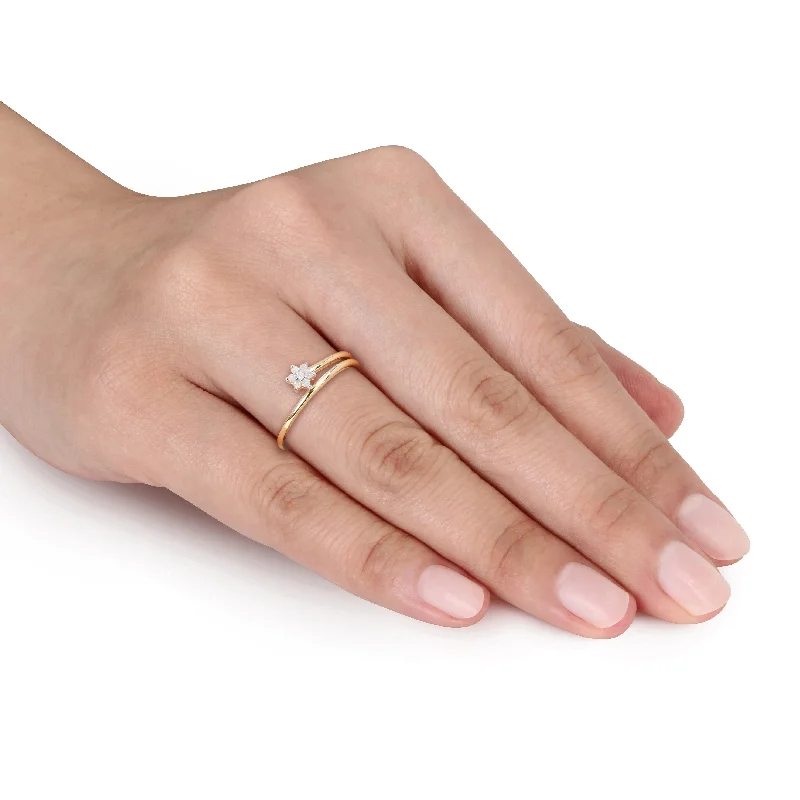 Vintage - Style Women's Diamond Rings with Floral - Engraved Bands and Multiple Diamond AccentsMiadora 1/5ct TW Diamond Floral Promise Rings 3-Piece Set Yellow Rose White Sterling Silver
