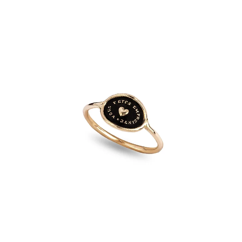 Heart Print 14K Gold Mini Talisman Ring