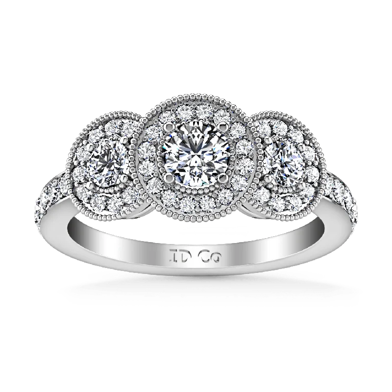 Round Diamond Three Stone Engagement Ring Giselle 14K White Gold