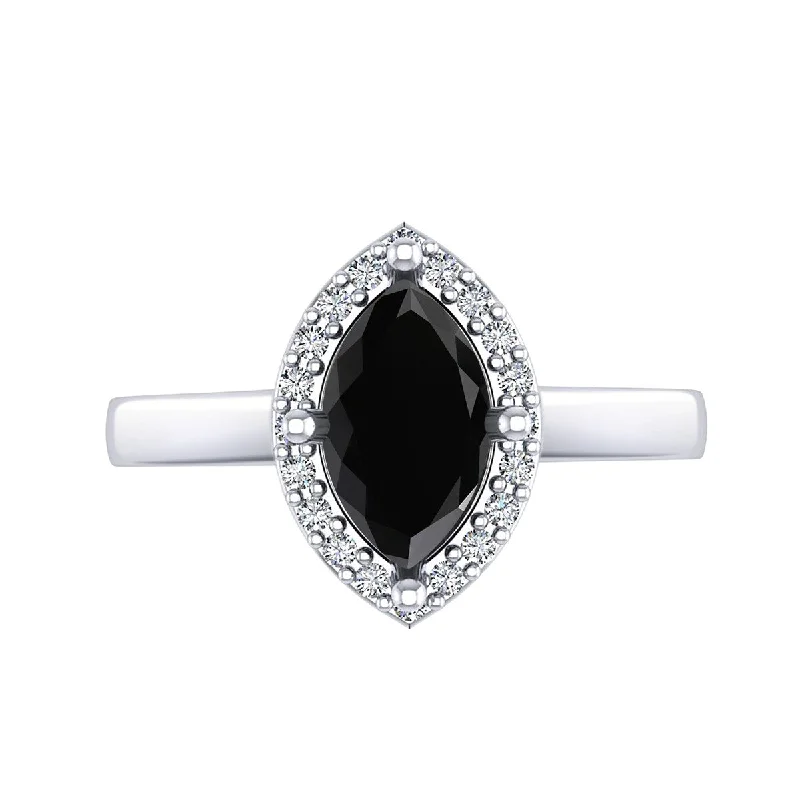 Auriya 1 5/8ct Marquise-cut Halo Black Diamond Ring 14k Gold