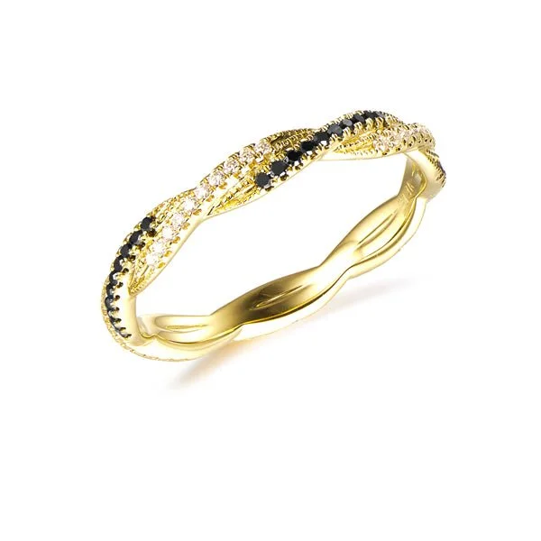 Black and White Diamond Twisted Eternity Ring 14K Gold