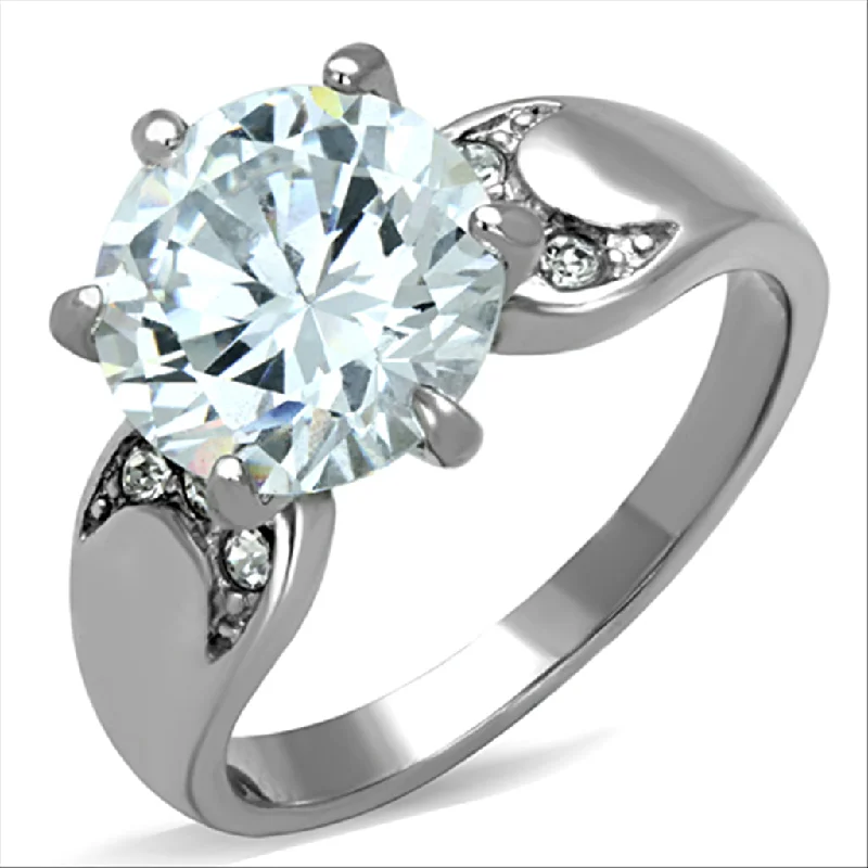 CJE1536 Wholesale Stainless Steel Clear CZ Round Cut Solitaire Ring