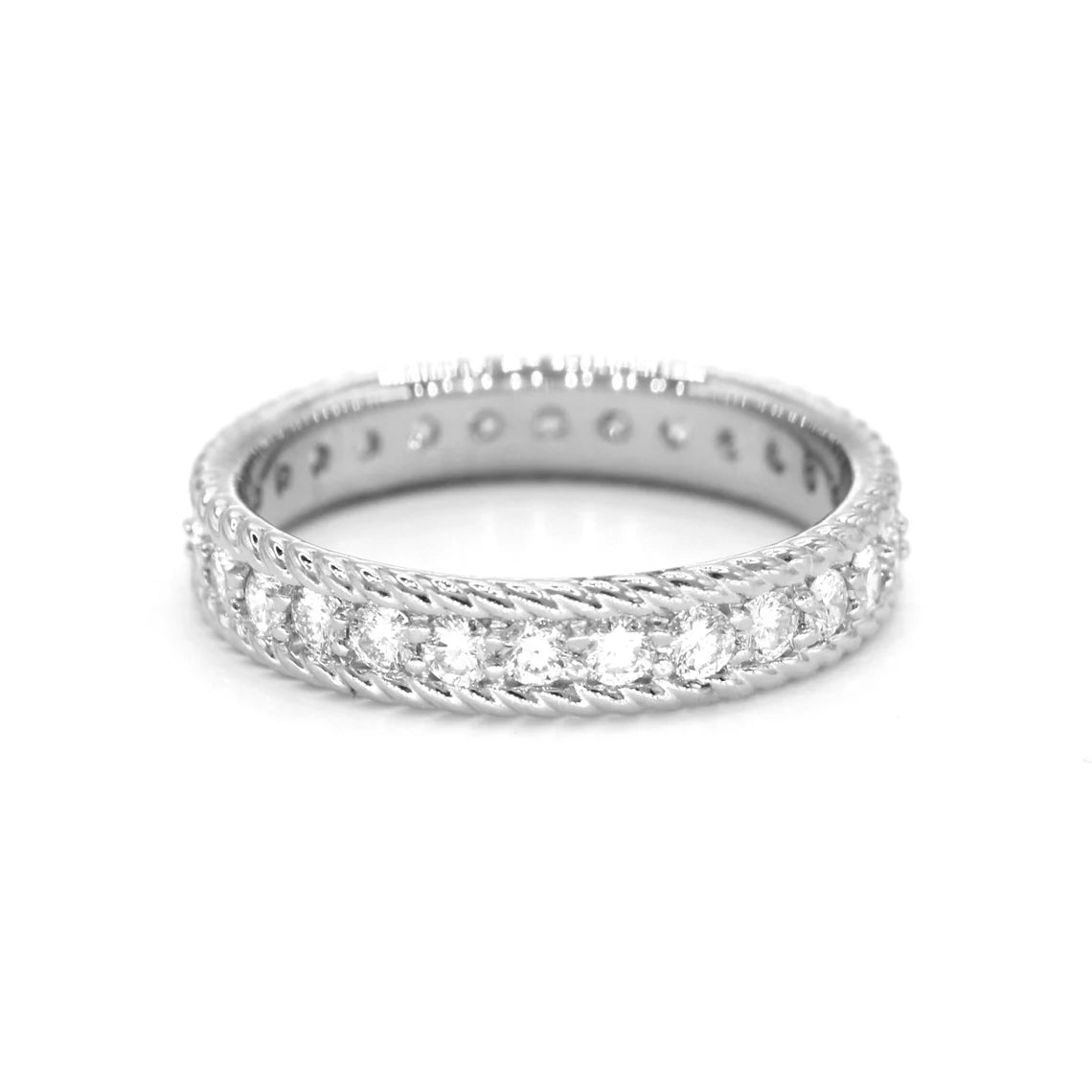 0.90 ct. Diamond Eternity Band, Rope Designed Edge Ring Vintage Inspired