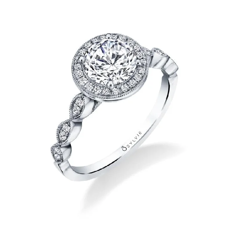 Sylvie Collection 14K White Gold Round Engagement Ring Setting W. 1Ct Round 14K White Gold