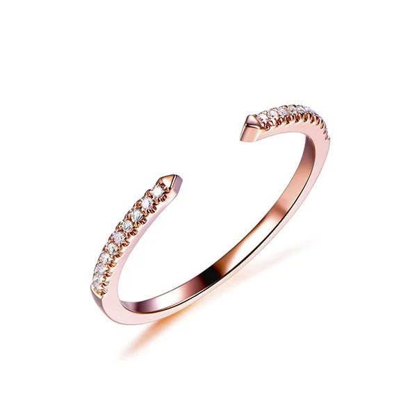 Open-End Pave Diamond Wedding Band Half Eternity Anniversary Ring 14K Rose Gold