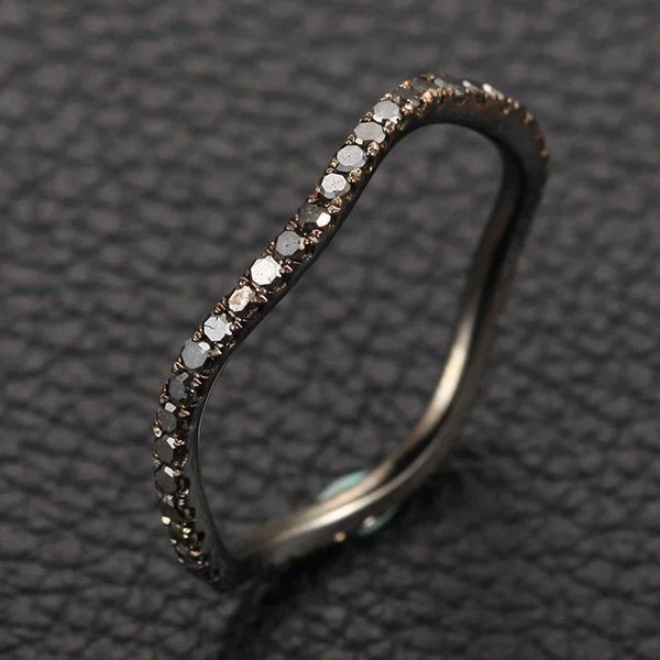 Black Diamond Curved Full Eternity Wedding Band 14K White Gold